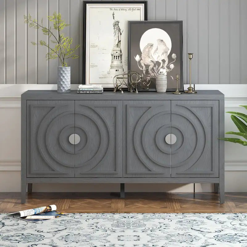 Enfilade rétro avec motif à rainures circulaires Poignée de porte ronde en métal
