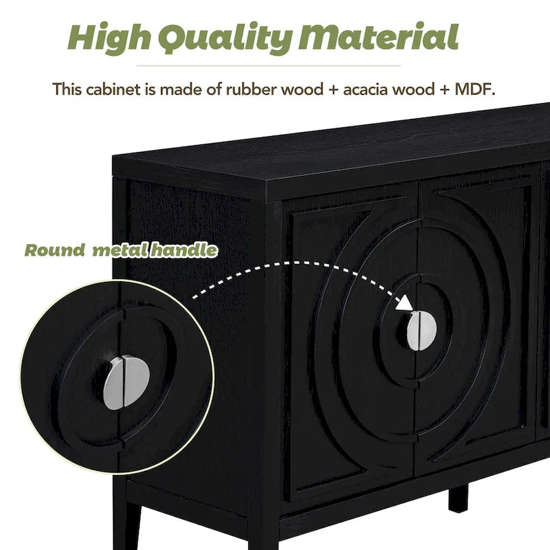 Retro Sideboard with Circular Groove Design Round Metal Door Handle