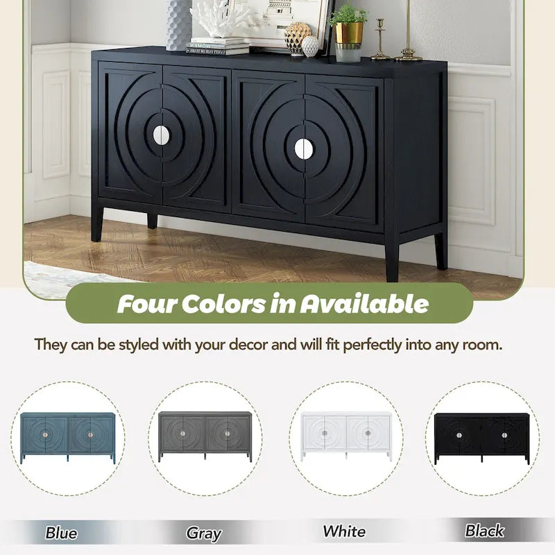 Retro Sideboard with Circular Groove Design Round Metal Door Handle