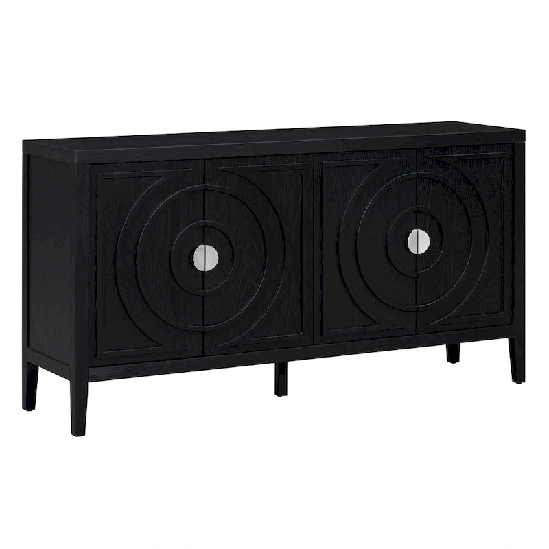 Retro Sideboard with Circular Groove Design Round Metal Door Handle