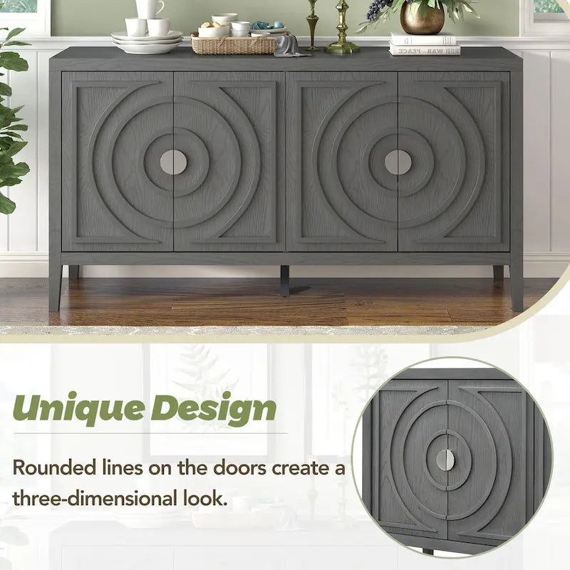 Retro Sideboard with Circular Groove Design Round Metal Door Handle