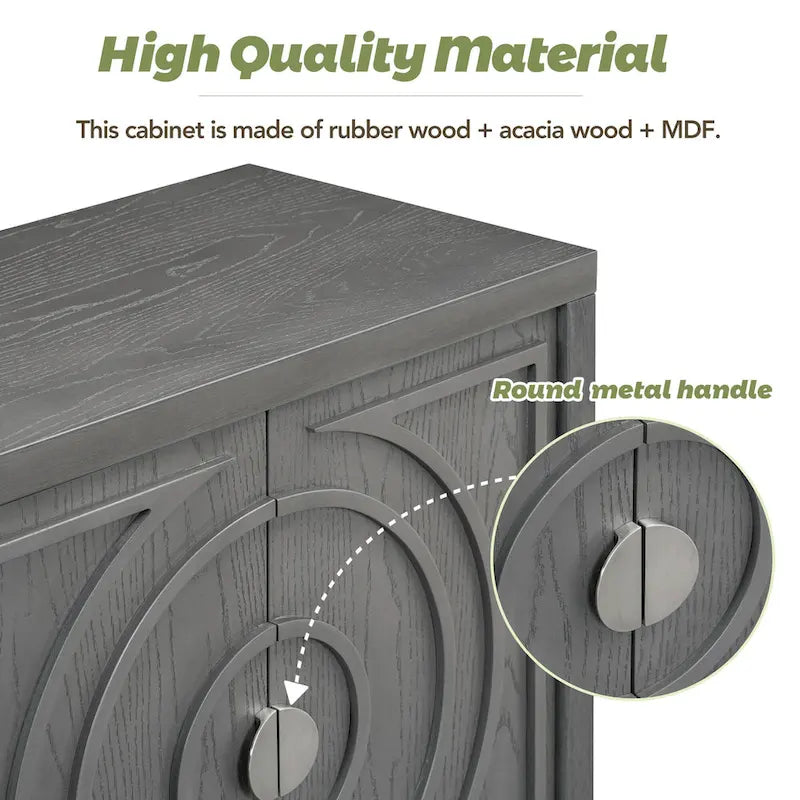 Retro Sideboard with Circular Groove Design Round Metal Door Handle
