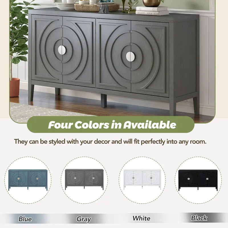Retro Sideboard with Circular Groove Design Round Metal Door Handle