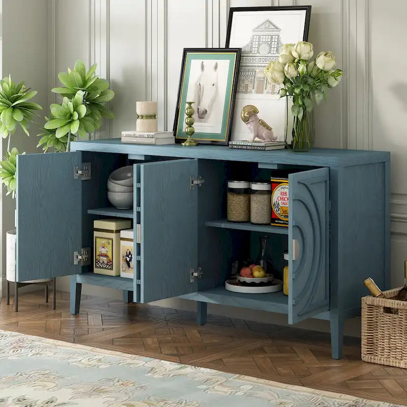 Retro Sideboard with Circular Groove Design Round Metal Door Handle