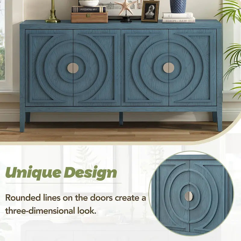 Retro Sideboard with Circular Groove Design Round Metal Door Handle