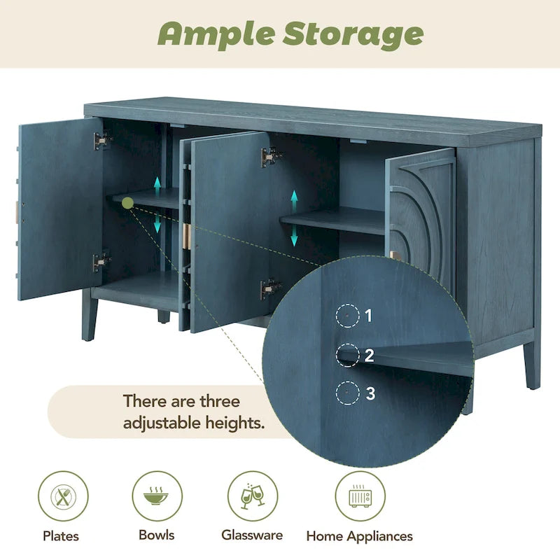 Retro Sideboard with Circular Groove Design Round Metal Door Handle