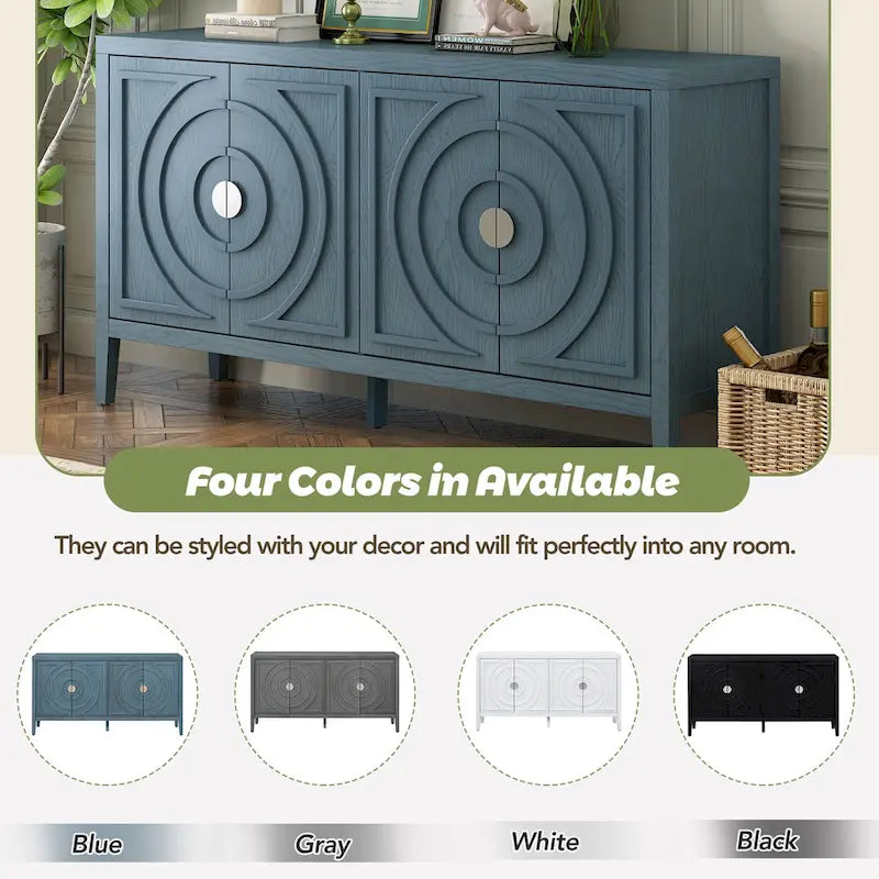 Retro Sideboard with Circular Groove Design Round Metal Door Handle