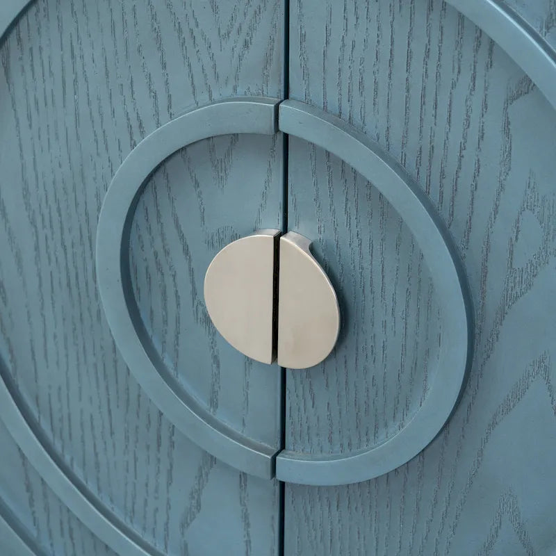 Retro Sideboard with Circular Groove Design Round Metal Door Handle