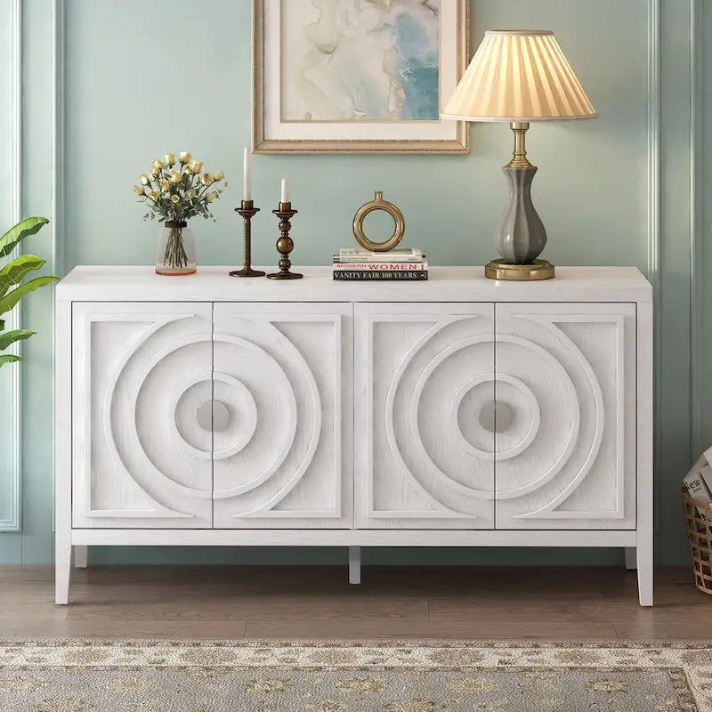 Retro Sideboard with Circular Groove Design Round Metal Door Handle