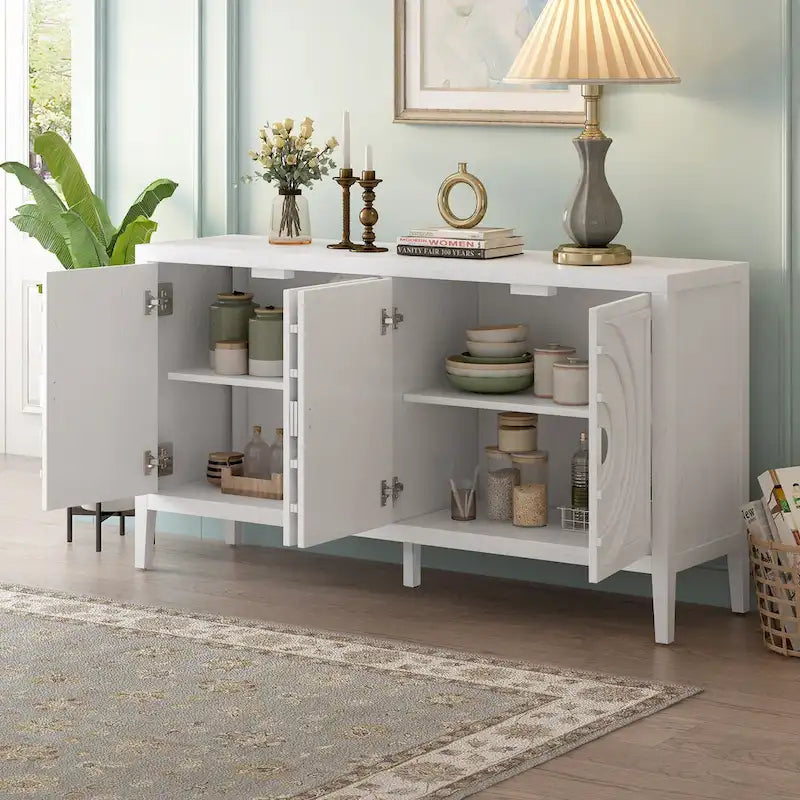 Retro Sideboard with Circular Groove Design Round Metal Door Handle