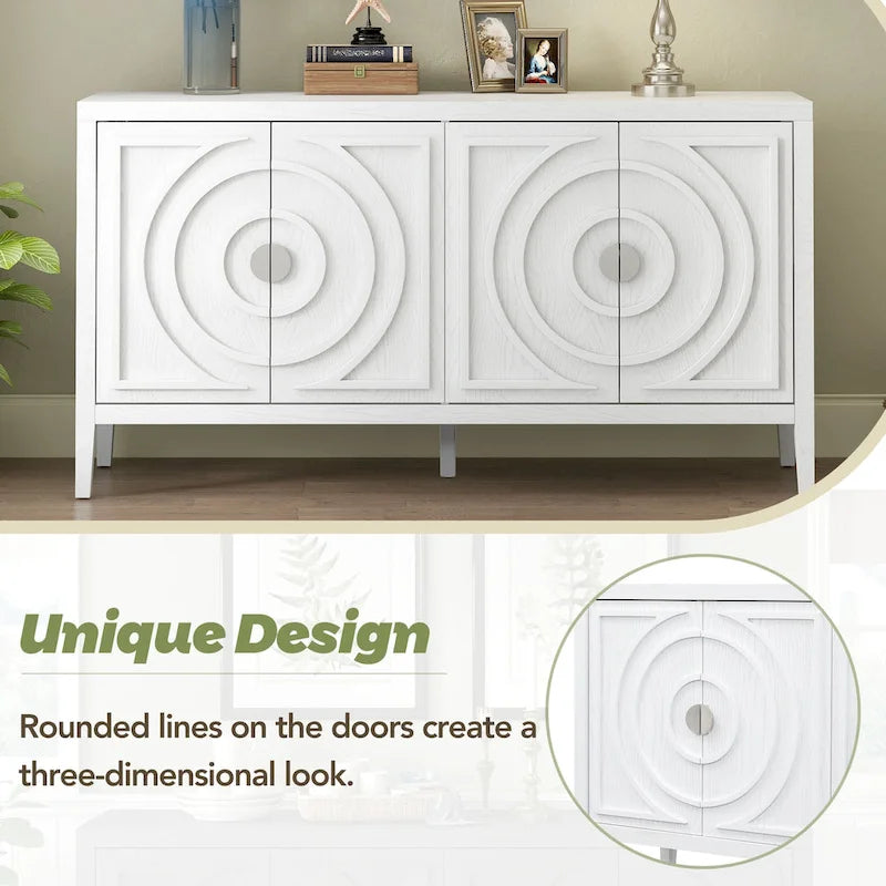 Retro Sideboard with Circular Groove Design Round Metal Door Handle