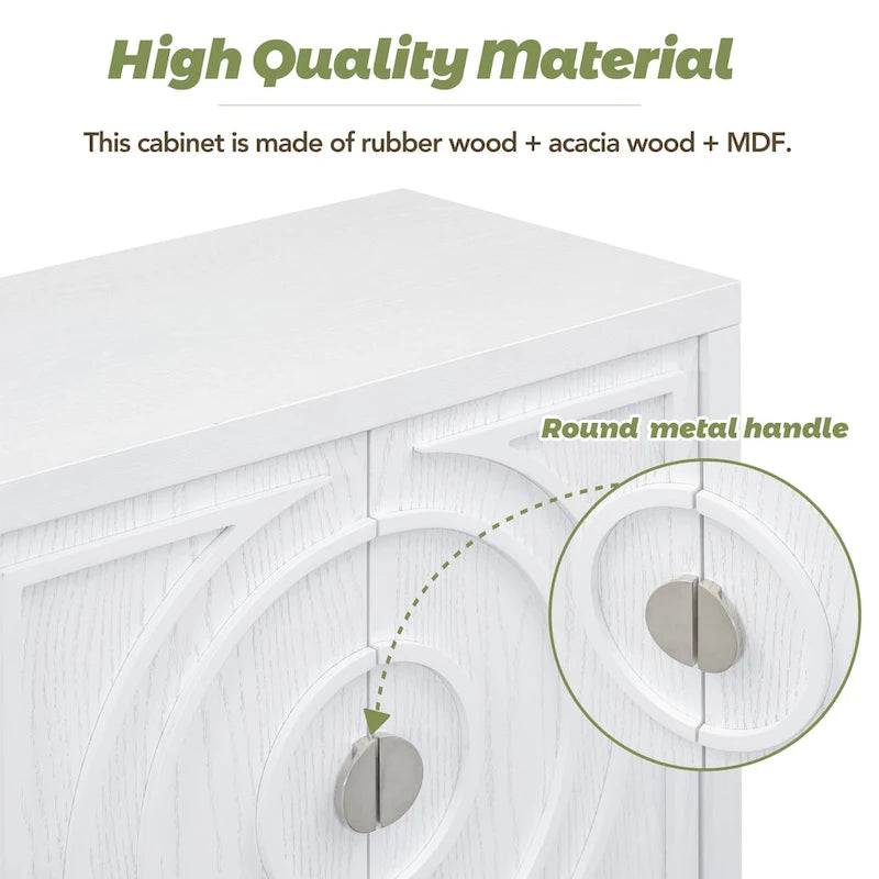 Retro Sideboard with Circular Groove Design Round Metal Door Handle