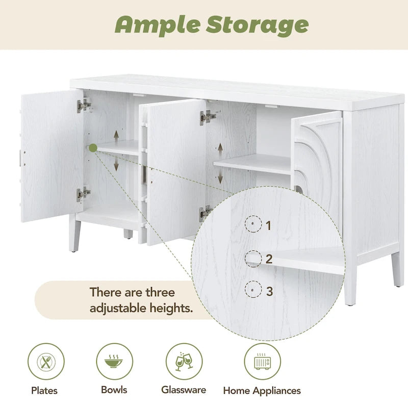 Retro Sideboard with Circular Groove Design Round Metal Door Handle