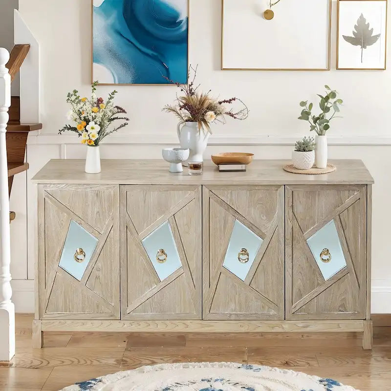 Buffets bahuts modernes à 4 portes avec portes décoratives à miroir