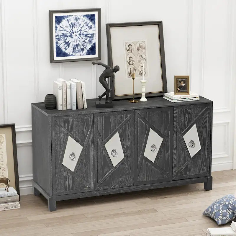 Modern 4-Door Cabinet Sideboard Buffets with Mirrored Decorative Doors