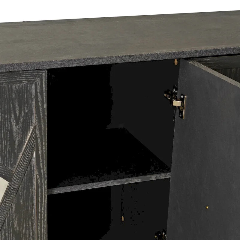 Modern 4-Door Cabinet Sideboard Buffets with Mirrored Decorative Doors