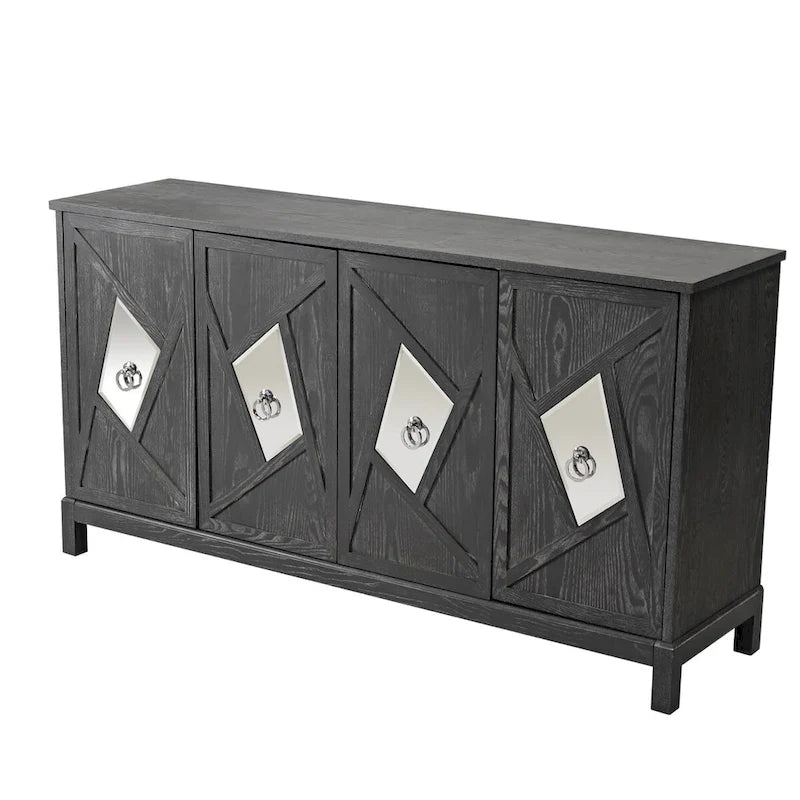 Modern 4-Door Cabinet Sideboard Buffets with Mirrored Decorative Doors