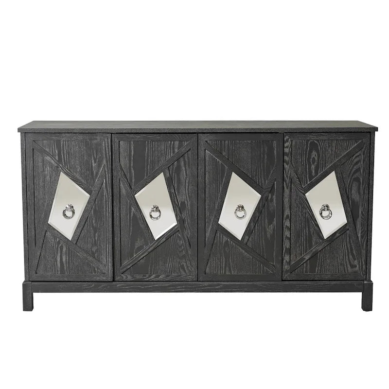 Modern 4-Door Cabinet Sideboard Buffets with Mirrored Decorative Doors