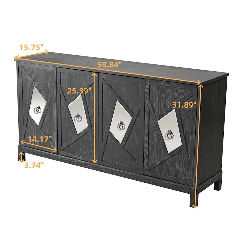 Modern 4-Door Cabinet Sideboard Buffets with Mirrored Decorative Doors