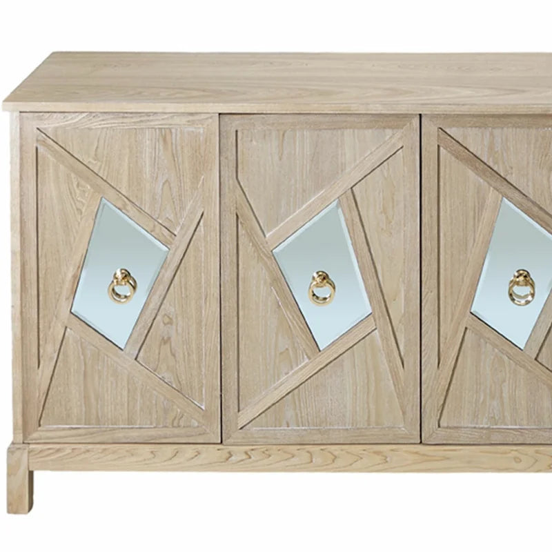 Modern 4-Door Cabinet Sideboard Buffets with Mirrored Decorative Doors