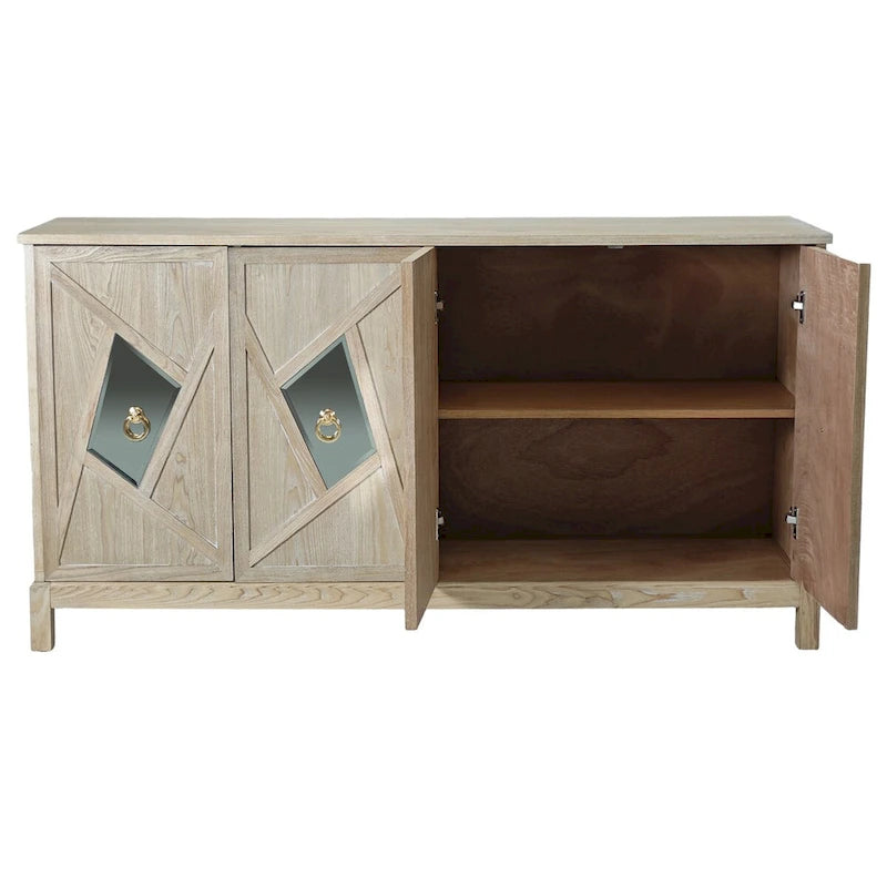 Modern 4-Door Cabinet Sideboard Buffets with Mirrored Decorative Doors