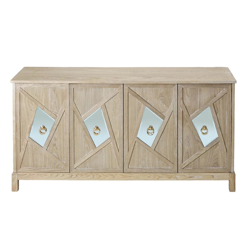 Modern 4-Door Cabinet Sideboard Buffets with Mirrored Decorative Doors