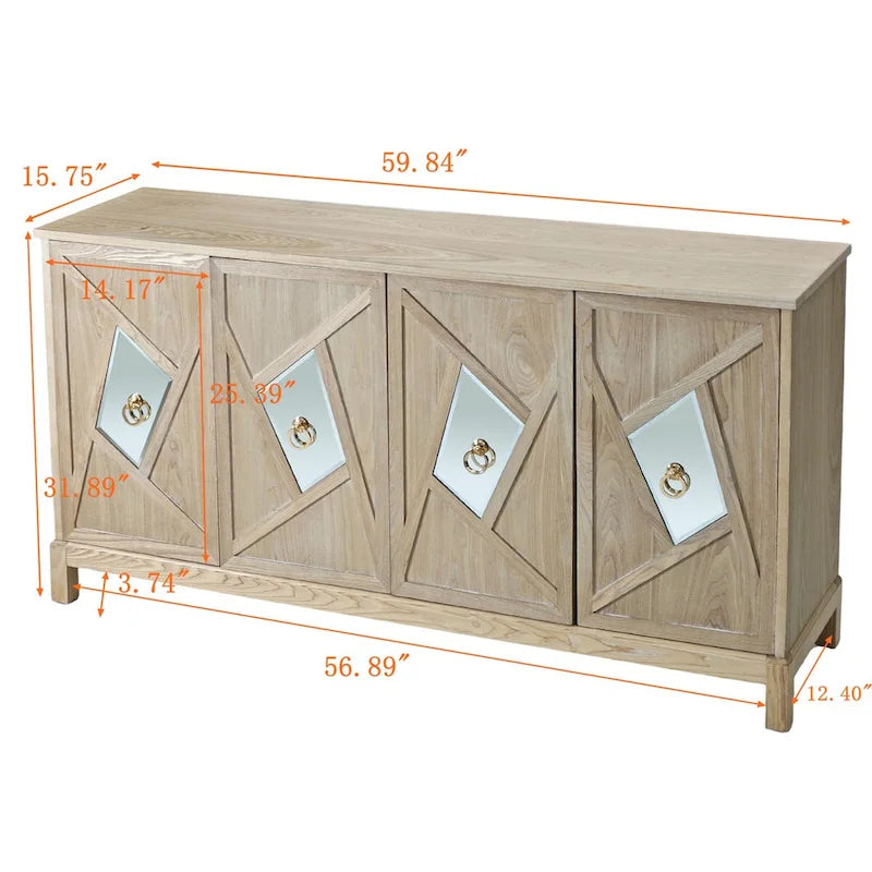 Modern 4-Door Cabinet Sideboard Buffets with Mirrored Decorative Doors