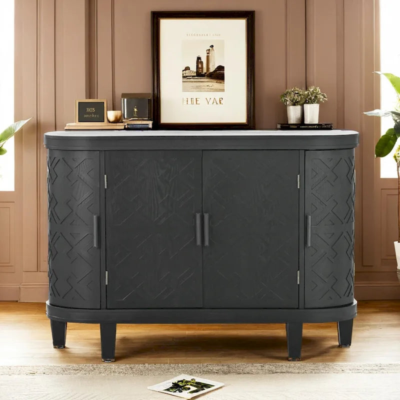 Wooden Cabinet with Antique Patterned Doors