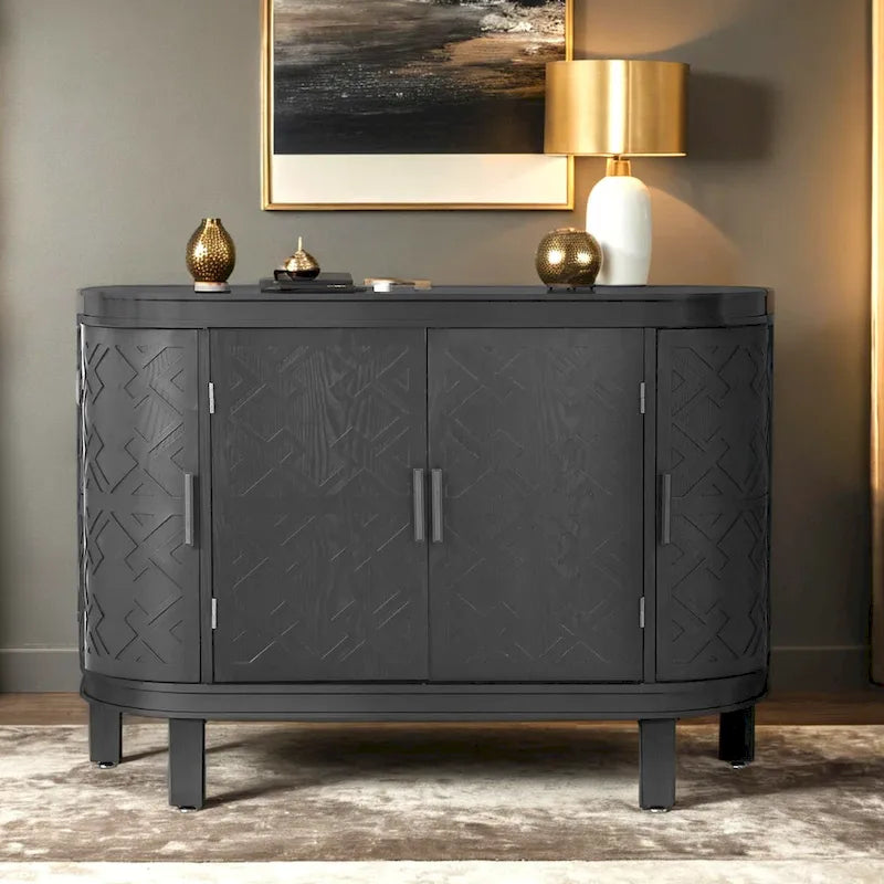 Wooden Cabinet with Antique Patterned Doors