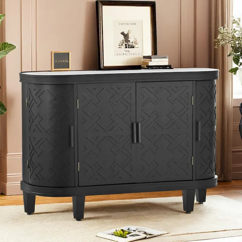 Wooden Cabinet with Antique Patterned Doors