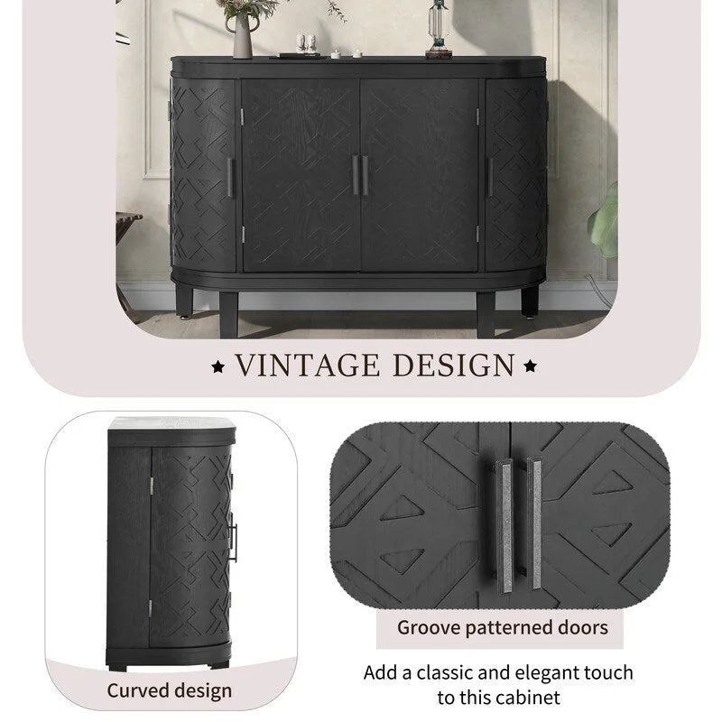Wooden Cabinet with Antique Patterned Doors