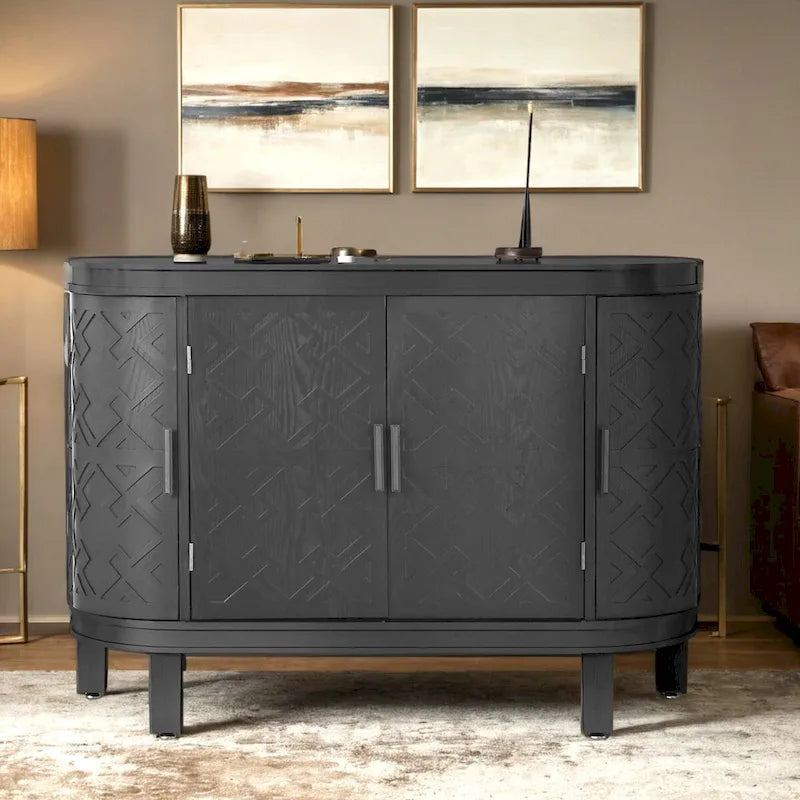 Wooden Cabinet with Antique Patterned Doors