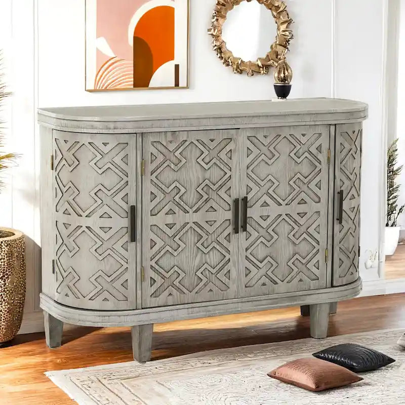 Wooden Cabinet with Antique Patterned Doors