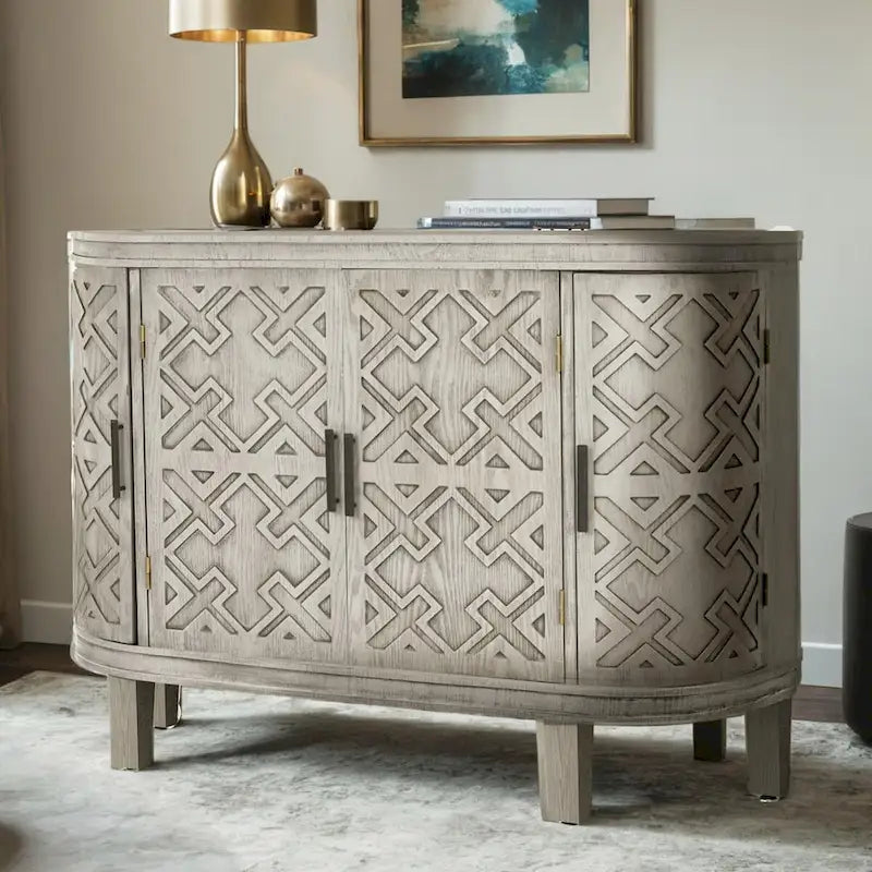 Wooden Cabinet with Antique Patterned Doors