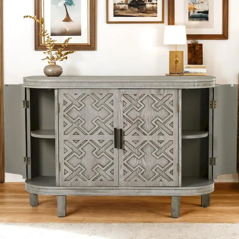Wooden Cabinet with Antique Patterned Doors