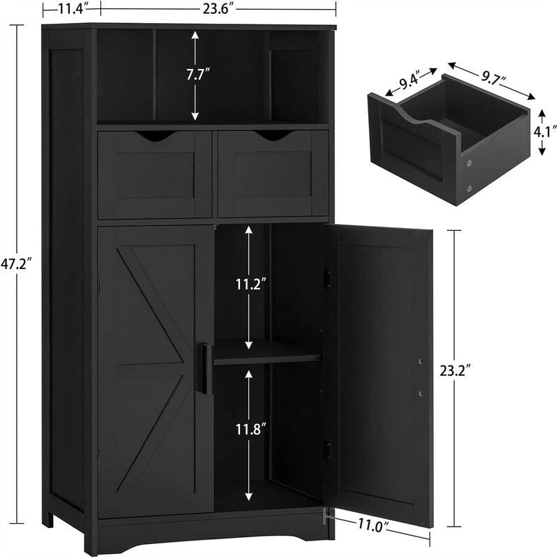 Floor Cabinet with 2 Doors 2 Drawers - 11.4D x 23.6W x 42.7H