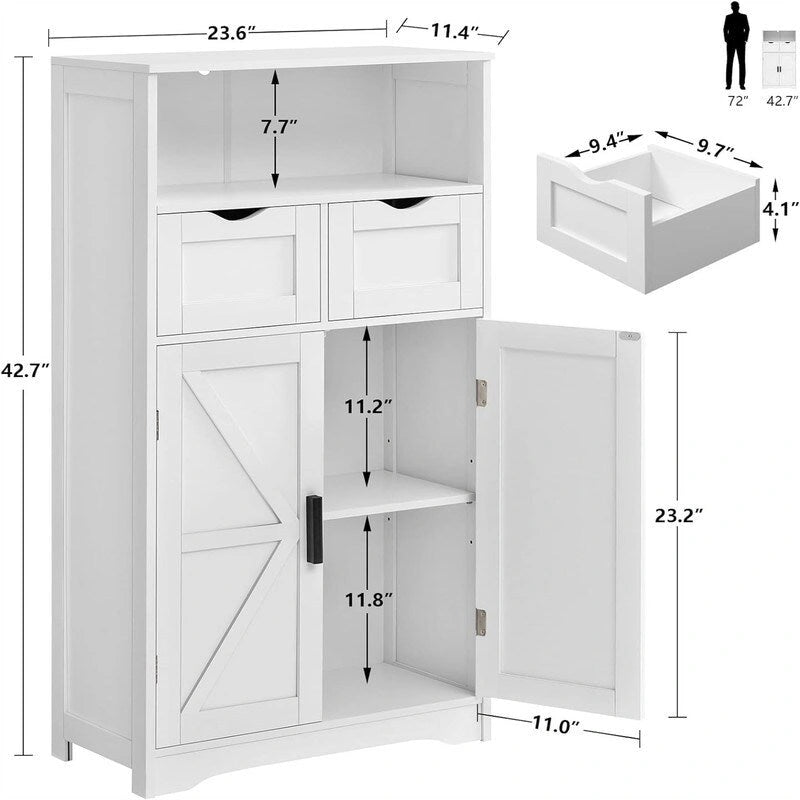 Floor Cabinet with 2 Doors 2 Drawers - 11.4D x 23.6W x 42.7H