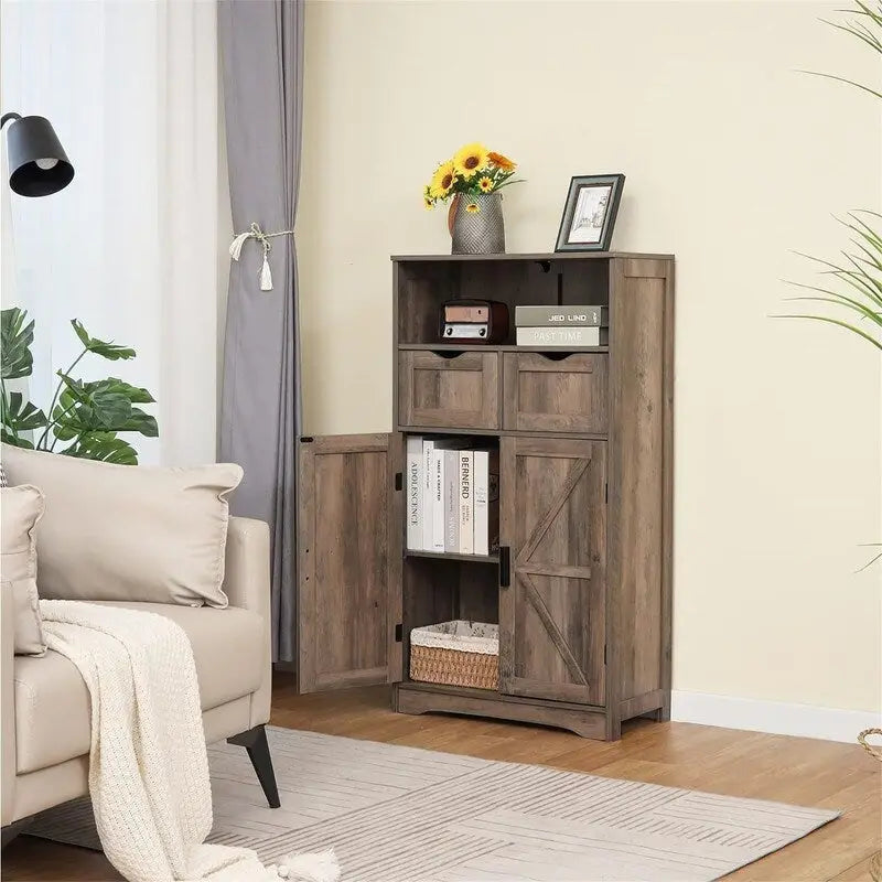 Floor Cabinet with 2 Doors 2 Drawers - 11.4D x 23.6W x 42.7H