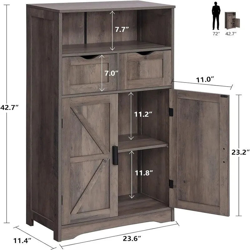 Floor Cabinet with 2 Doors 2 Drawers - 11.4D x 23.6W x 42.7H