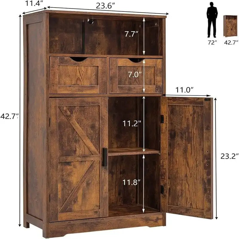 Floor Cabinet with 2 Doors 2 Drawers - 11.4D x 23.6W x 42.7H