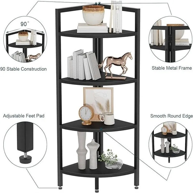 Corner Bookshelf 4 Tier Stand - 25.1D x 16.9W x 51H