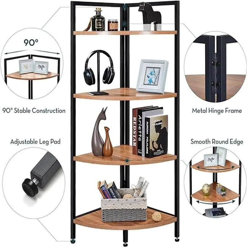 Corner Bookshelf 4 Tier Stand - 25.1D x 16.9W x 51H