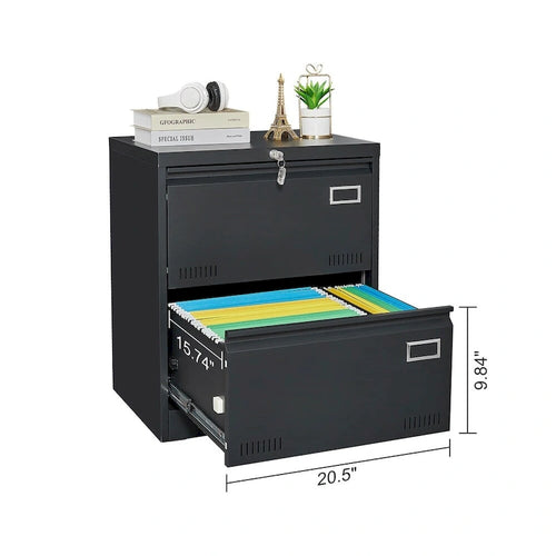 2 Drawer Metal Lateral File Cabinet with Lock
