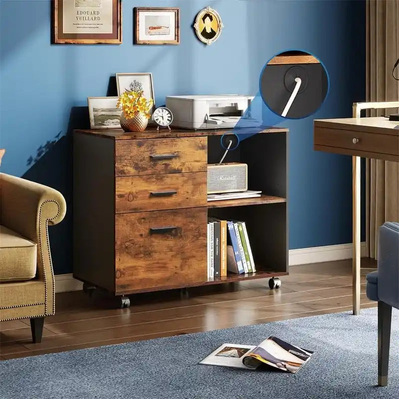3-Drawer Wood File Cabinet - 15.7D x 31.3W x 24.7H