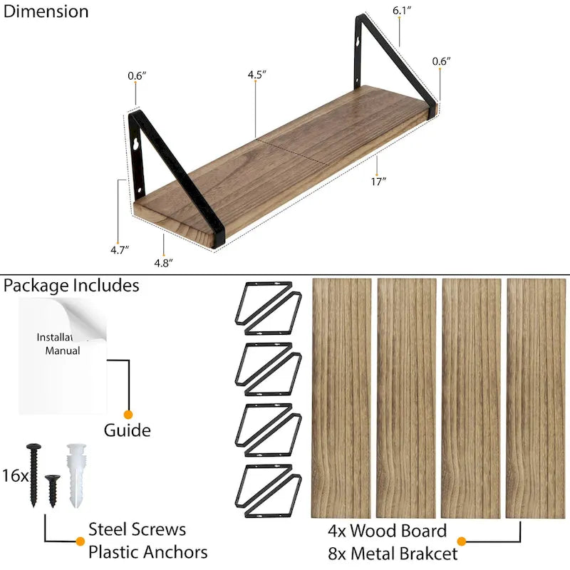 17inch Long, 4.5 Deep Wooden Shelves, Shelf for Kitchen