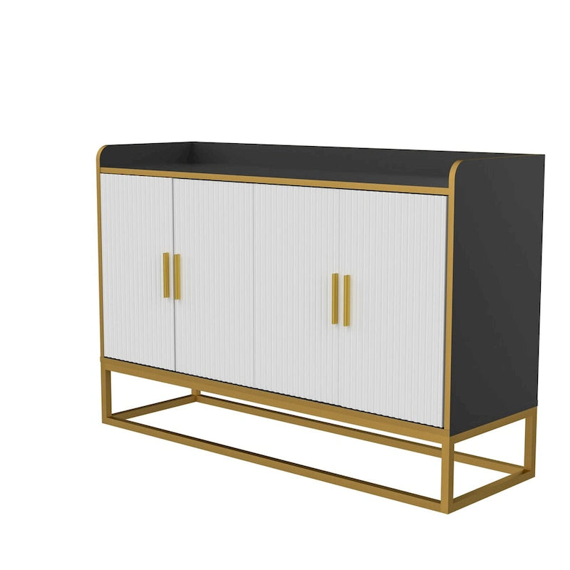 Modern Buffet Storage Cabinet Cupboard Gloss with Metal Legs for living room Kitchen (BLACK)