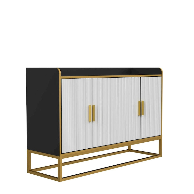 Modern Buffet Storage Cabinet Cupboard Gloss with Metal Legs for living room Kitchen (BLACK)
