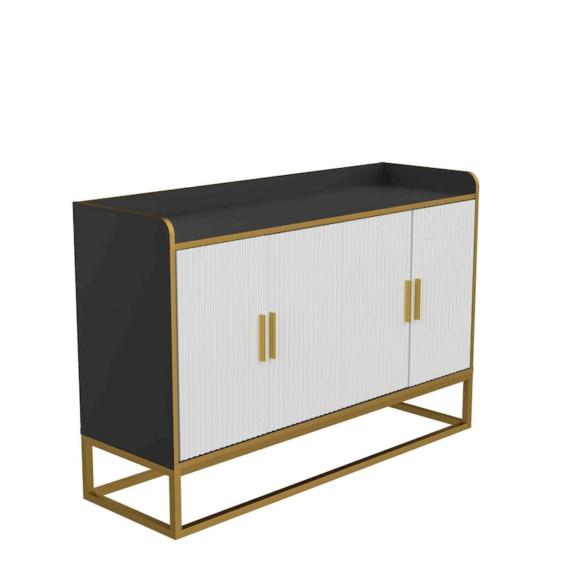 Modern Buffet Storage Cabinet Cupboard Gloss with Metal Legs for living room Kitchen (BLACK)