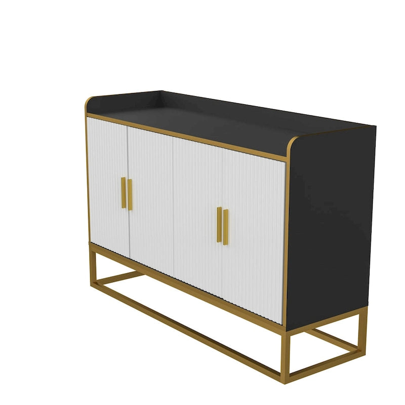 Modern Buffet Storage Cabinet Cupboard Gloss with Metal Legs for living room Kitchen (BLACK)