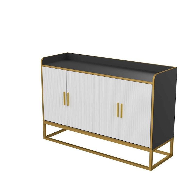 Modern Buffet Storage Cabinet Cupboard Gloss with Metal Legs for living room Kitchen (BLACK)
